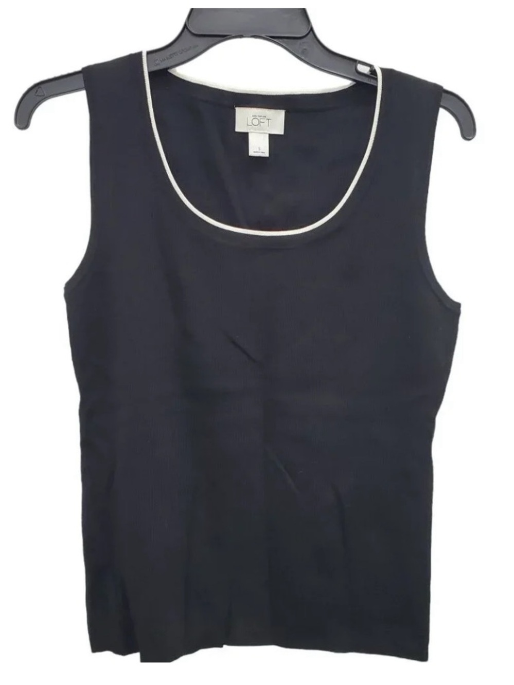 Ann Taylor LOFT Women's‎ Black Preppy Rayon Blend Ribbed Knit Sleeveless Shell S